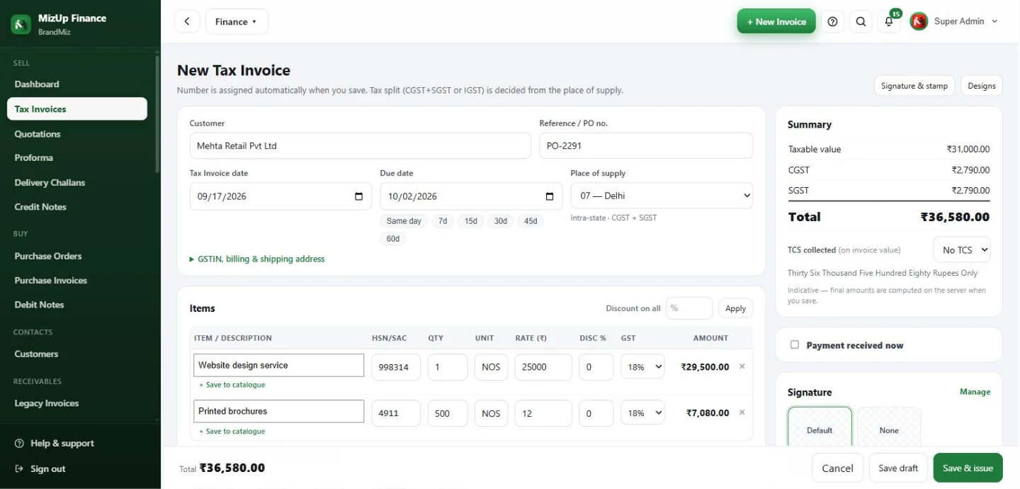 MizUp Finance dashboard