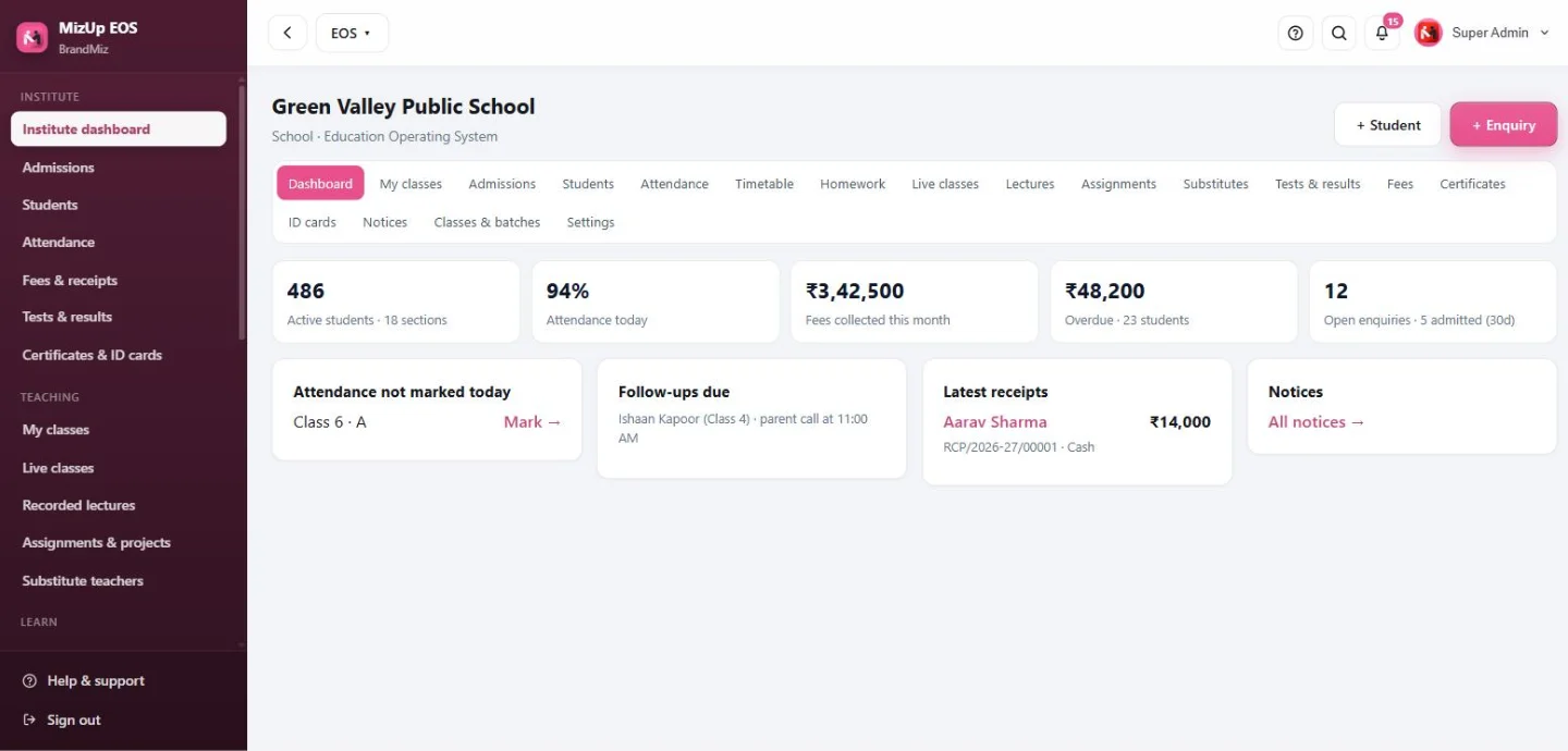 MizUp EOS product screen