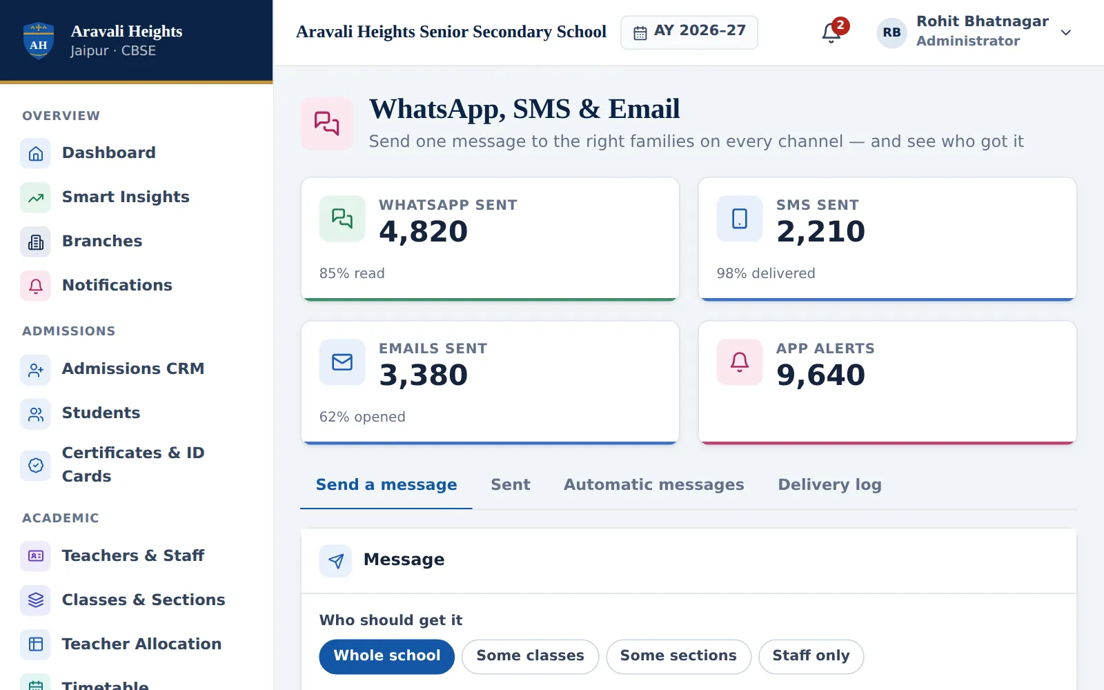 WhatsApp, SMS and email broadcasts