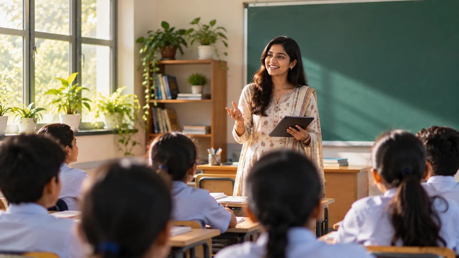 A teacher taking a class with a tablet