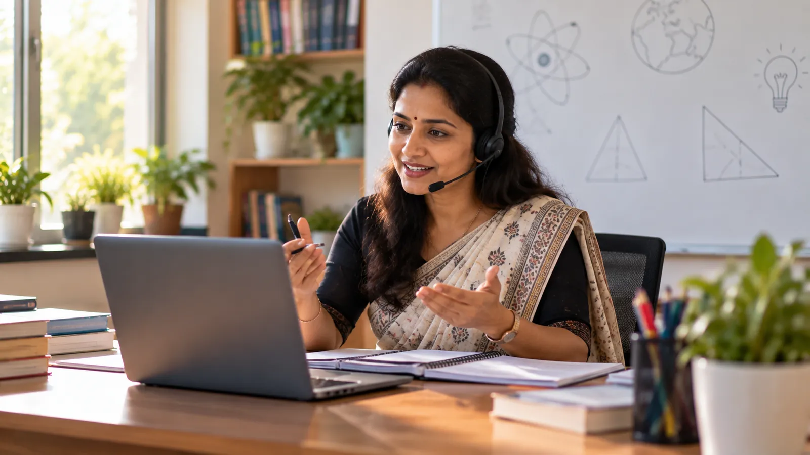 A teacher taking a live class