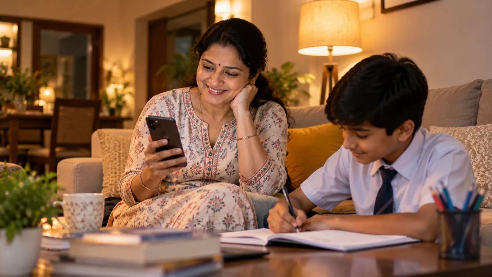 A parent checking school updates on her phone