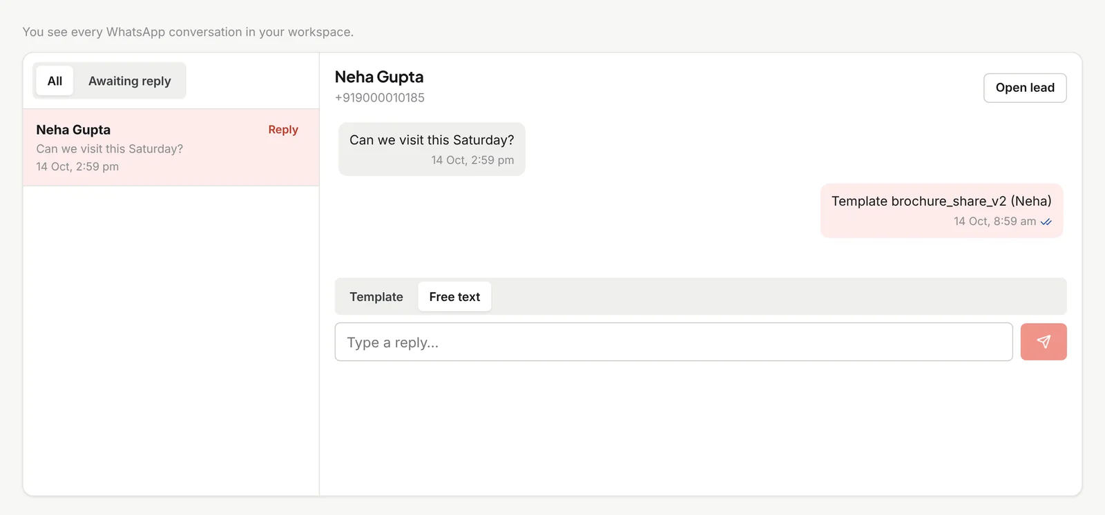 WhatsApp inbox with a buyer conversation